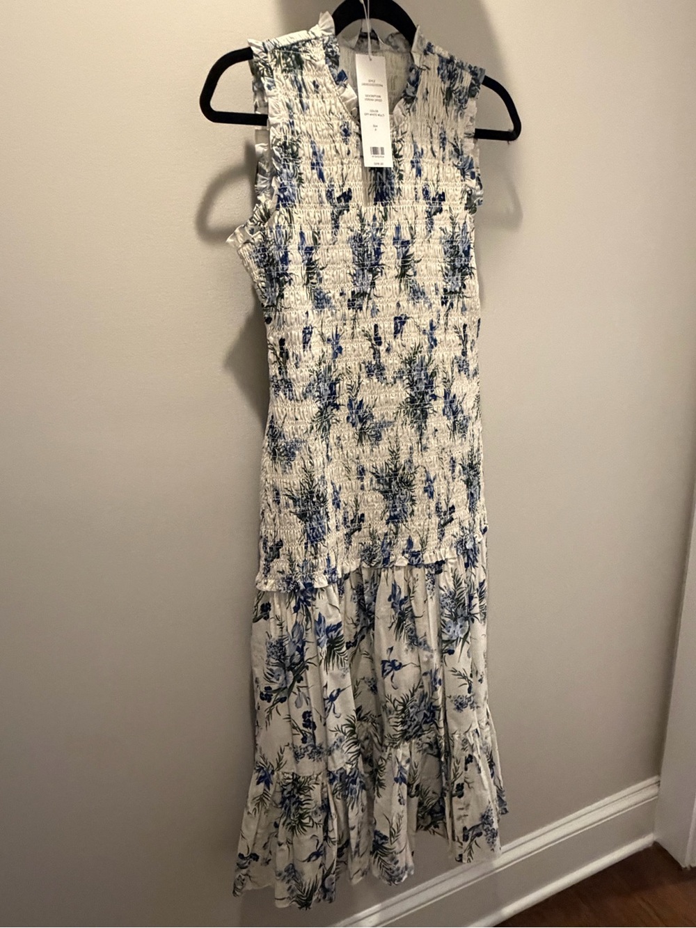 Veronica Beard White Floral Maxi Dress with Blue & Green Print